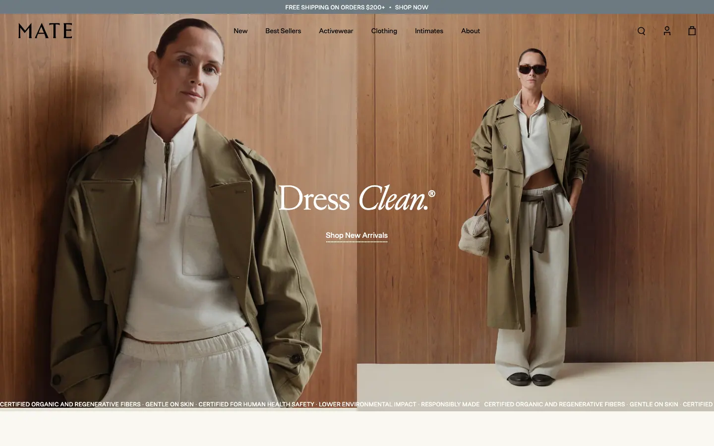 MATE the Label live storefront homepage